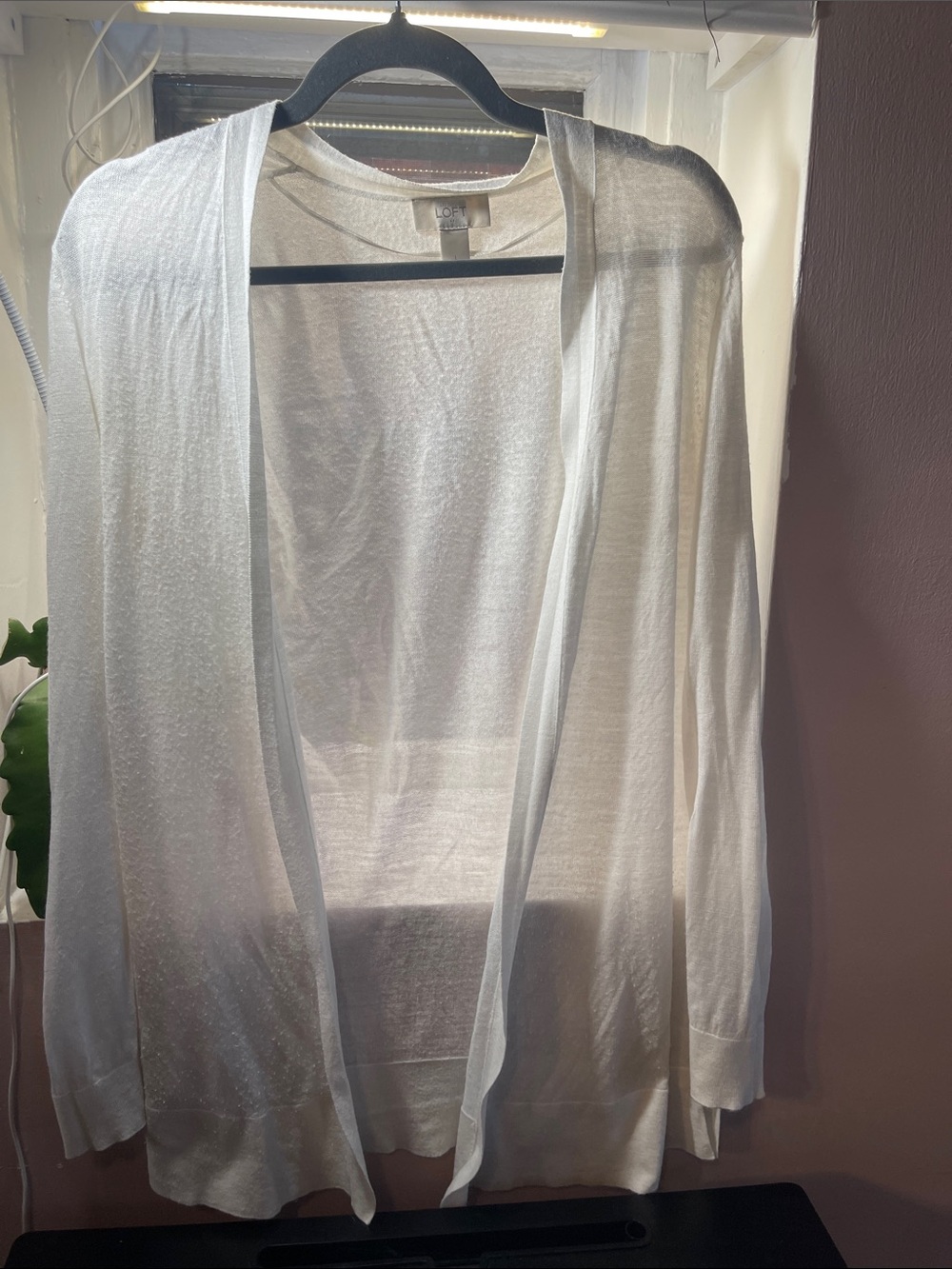 LOFT White Open-Front Lightweight Cardigan